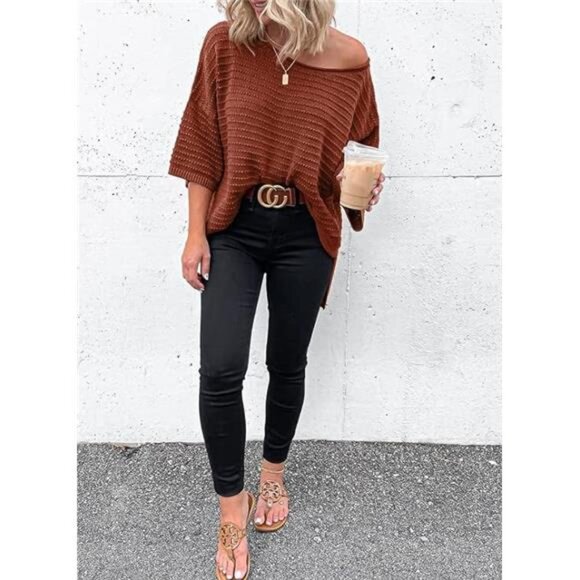 Women's Casual 3/4 Sleeve Loose Tunic Tops Knit Spring‎ Summer Sweater Blouses - Picture 4 of 5